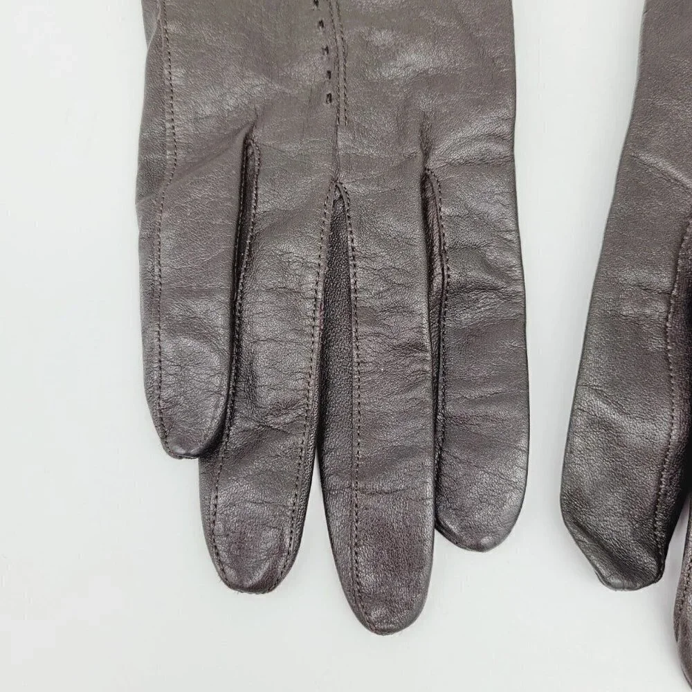 Vintage Brown Leather Driving Gloves Women Japan Sz Lg (Modern Med) Nylon Lined
